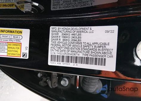 2022 Honda Accord Hybrid Sport from USA, damaged, VIN 1HGCV3F23NA036714